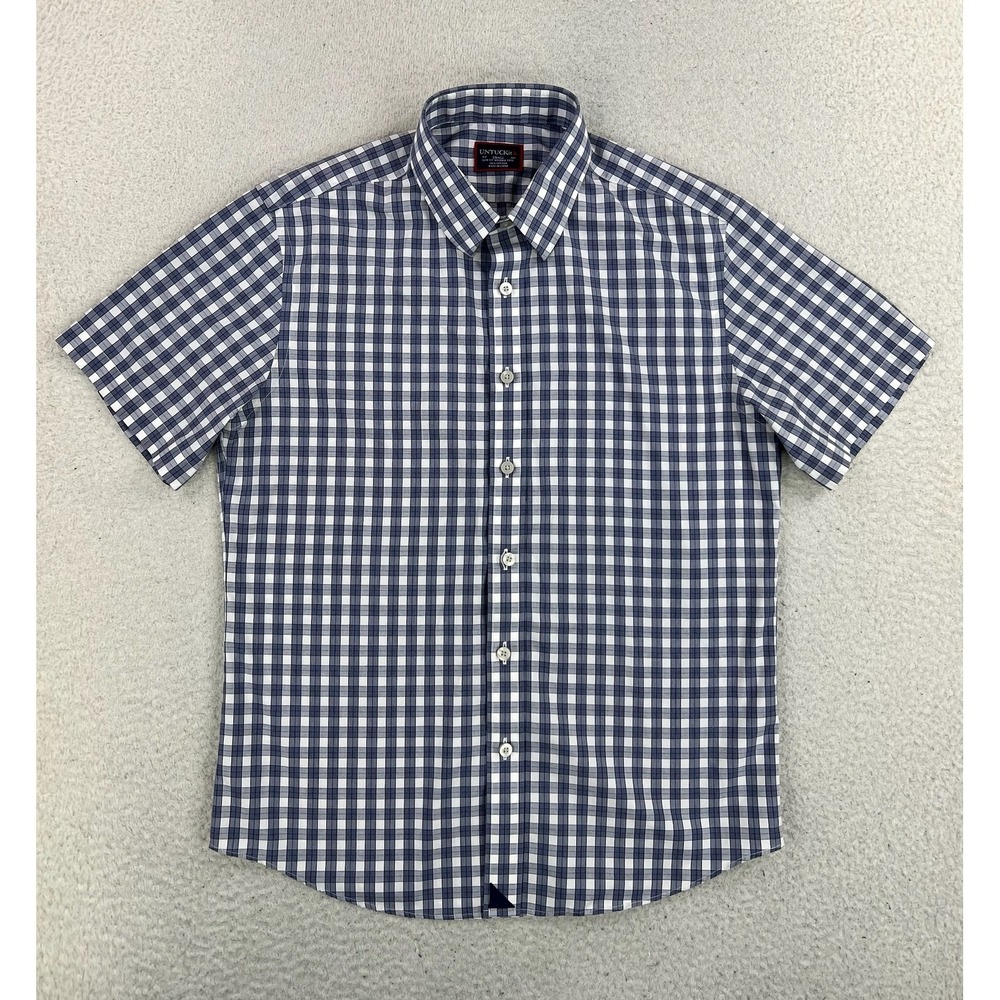 UNTUCKit Shirt Mens Small Blue Check S/S Button Up Slim Fit Wrinkle Free